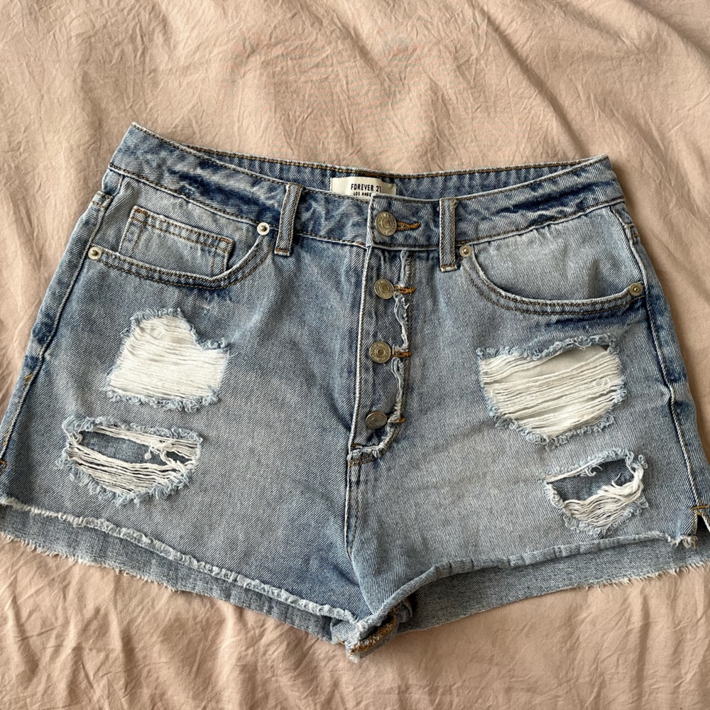 Distressed High-Waist Denim Short Shorts